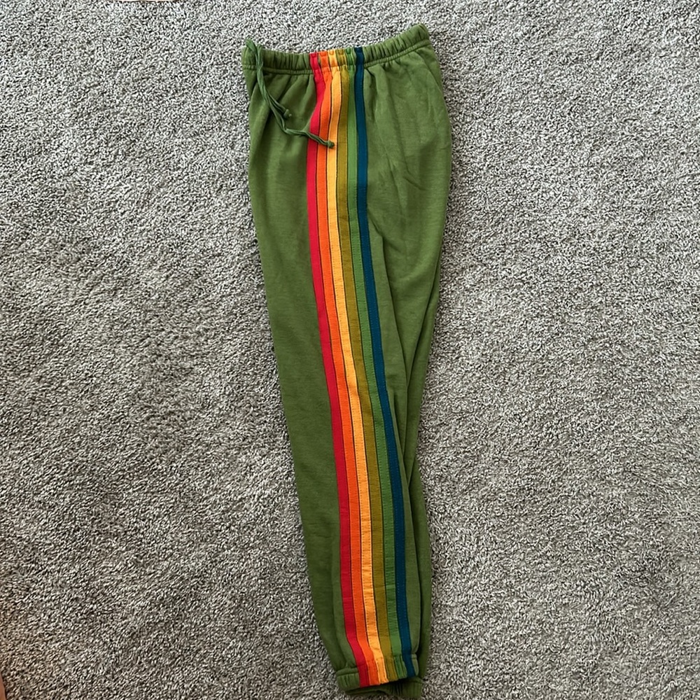 Aviator Nation 6 stripe sweatpants in jungle green small NWOT - Picture 1 of 4